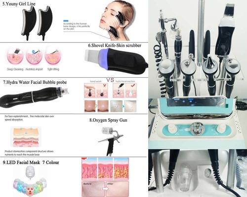 9 в 1 приборе машины H2O2 Hydrafacial Dermabrasion заботы кожи кислорода RF
